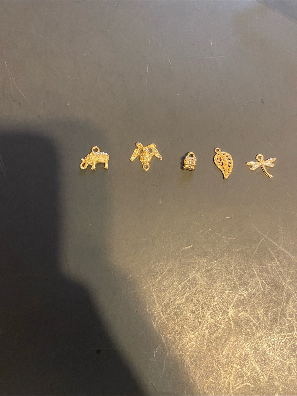 Fashion Jewelry Gold Tone Small Pet Charms Set - Elephant, Bee, Leaf, Dragonfly